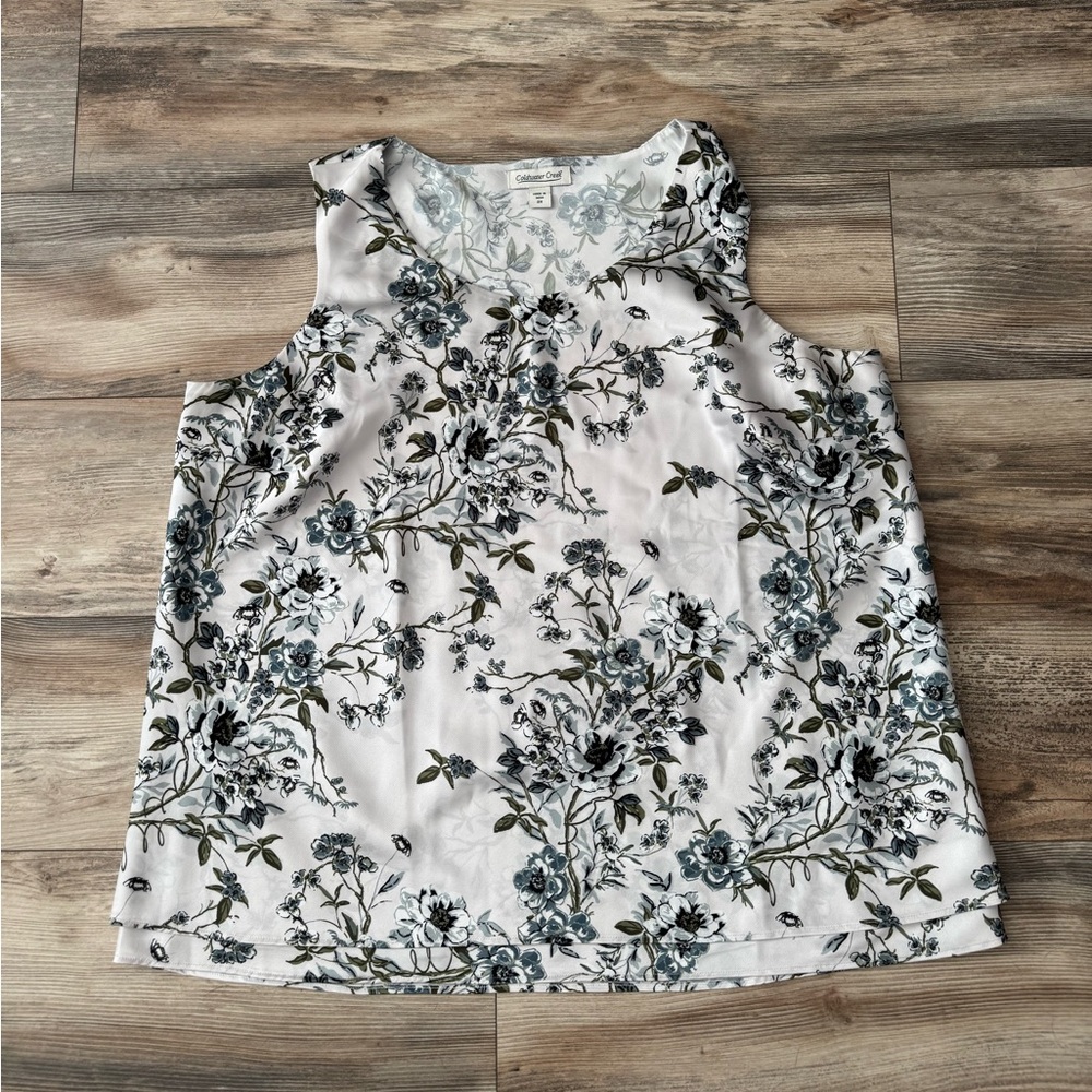 Coldwater Creek Sleeveless Blouse Floral 2X Gorgeous!!! Green and White - Picture 2 of 9